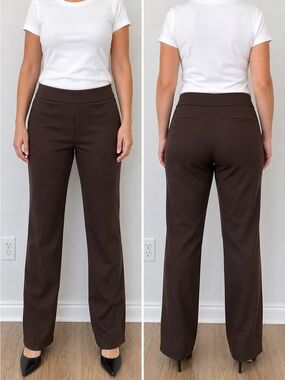 7th Avenue Design Studio Brown Pull On Career Pants Women’s L Tall Straight Leg